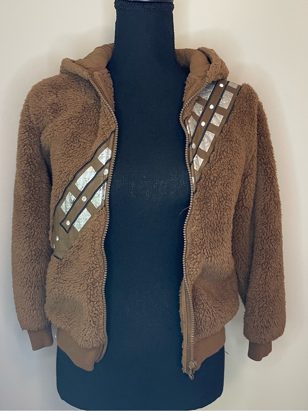 Disney Chewbacca Brown Sherpa Hooded Jacket with Metallic Patch Accents